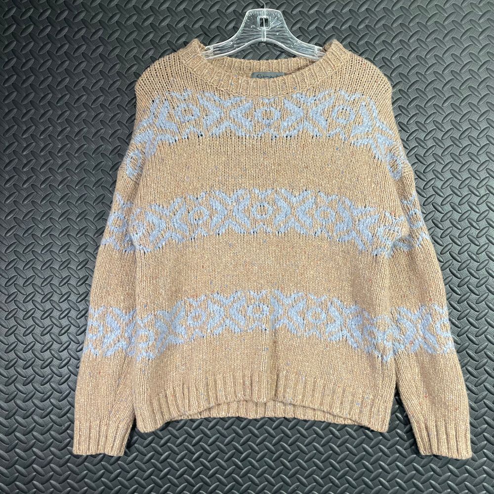 Elsamanda Brown Blue Geometric Pattern Wool Blend Knit Pullover‎ Sweater Women L